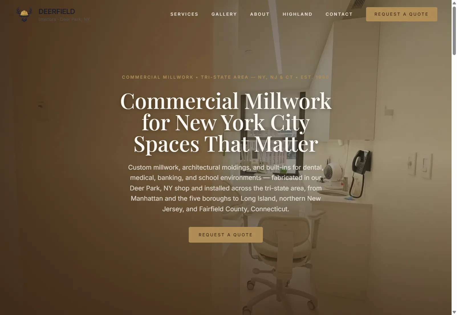 Screenshot of the Deerfield Interiors website