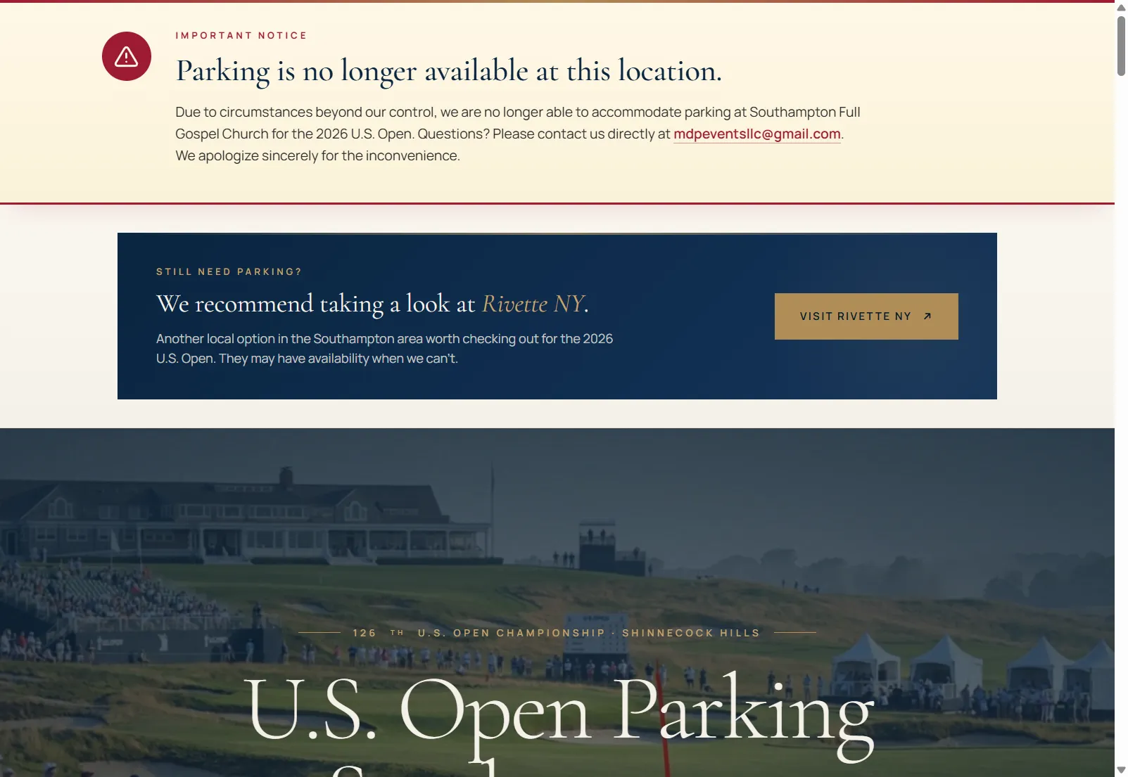 Screenshot of the Southampton Golf Parking website