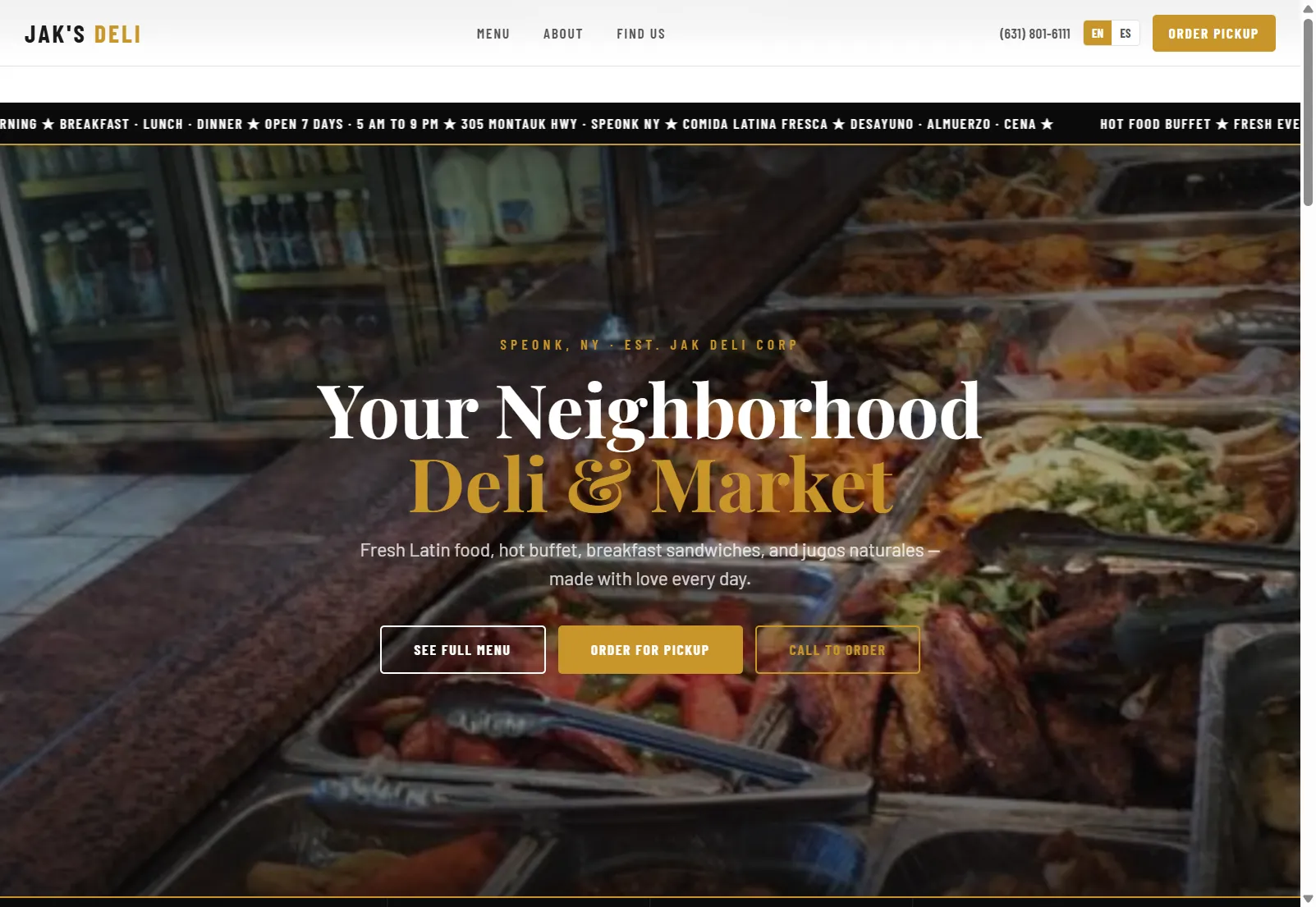 Screenshot of the Jaks Deli website