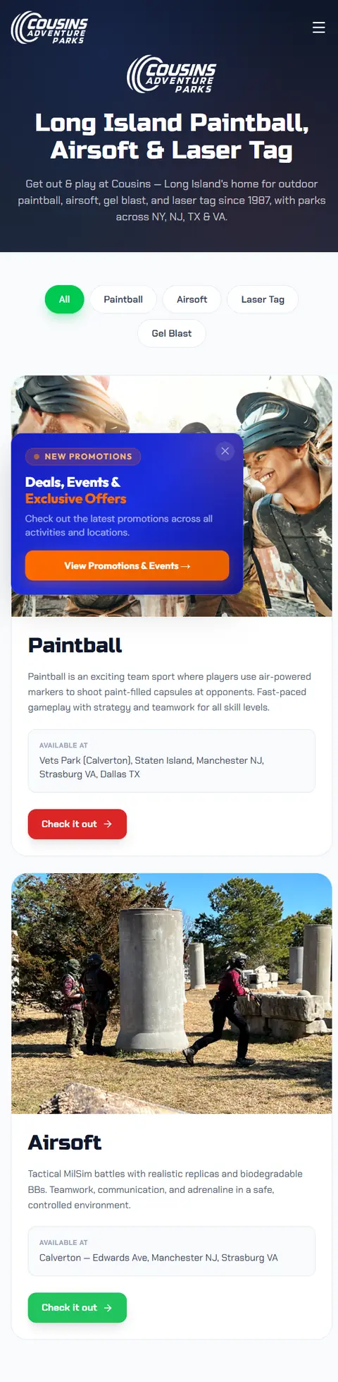 The Cousins Adventure Parks website